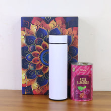 Effete Rose Almonds Gift Hamper, Golden With Bottle (2 Pc Set)